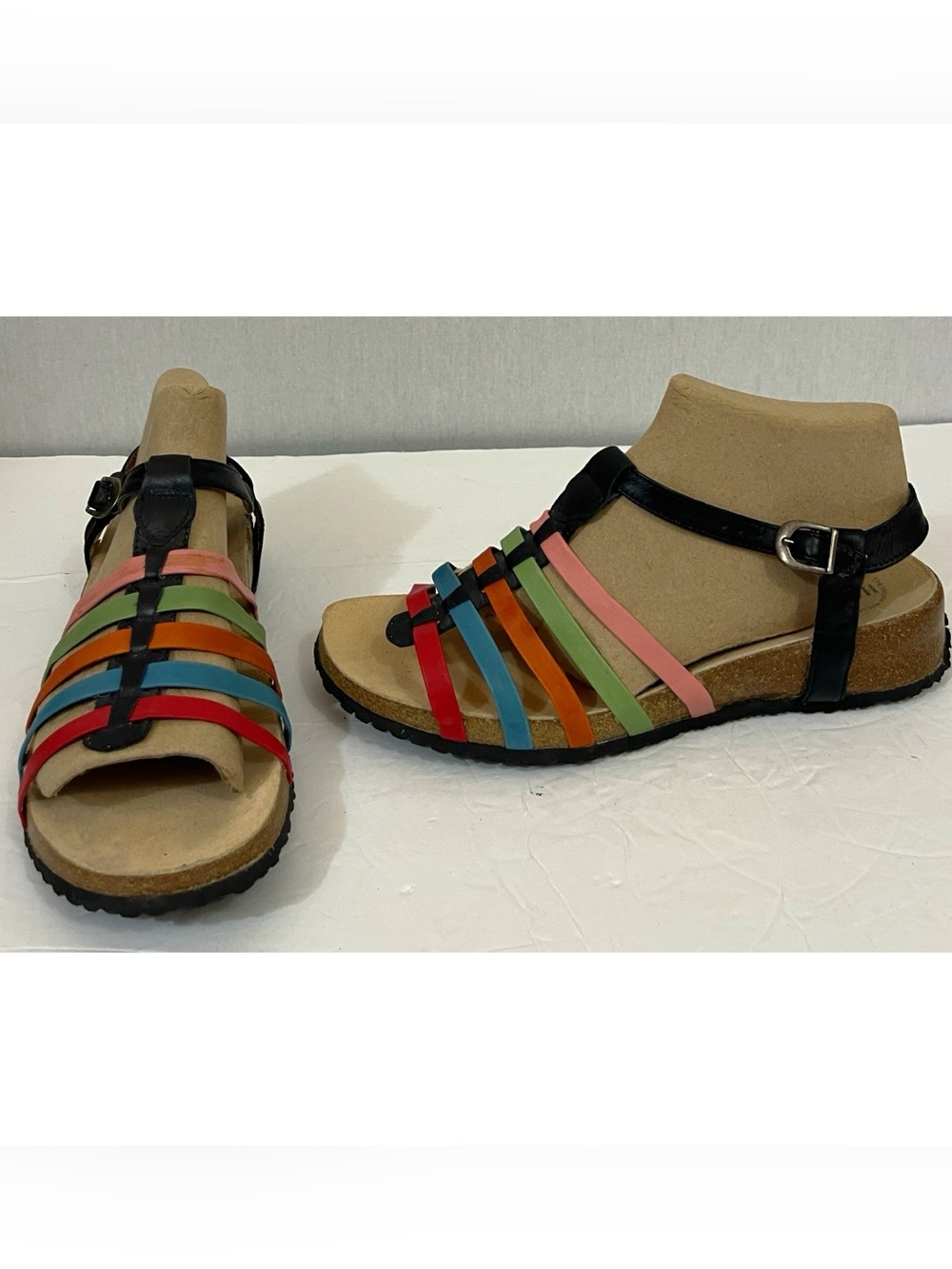 Haflinger Multicolor Strappy Leather Sandals with Black Ankle Strap